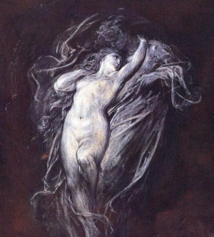 The Meaning of Love, Love is an encounter, an orgasmic match, between death and life. If you do not know love, then you will ignore the meaning of life. - The picture shows the love tie between Paolo and Francesca; Dante, who could never love Beatrice (love in the future), is baffled by the two lovers (love in the present) who gracefully spin, driven by the wind, and surrender to it, as they surrendered to love when they were still alive. Francesca turns to Dante and says: &quot;Amor ch&#039;a nullo amato amar perdona&quot; - Those he has never loved, love forgives... and, as you see, it still holds me.&quot; Francesca does not feel guilty for having yielded to an overwhelming feeling ... (She has nothing to be forgiven, she never loved her husband, does not feel guilty), she does not ask for forgiveness, but rather accepts her condition and claims the great feeling which caused it. Dante is moved by the love of Paolo and Francesca (here and now), since they are aware and proud of their feeling. In spite of Dante&#039;s medieval interpretation of the world and his decision to send them to hell, they are the only characters in the Divine Comedy who have not been changed by death: they love each other as they used to do when they were alive. It is worth stressing that Francesca reflects the act (Love) instead of the performer of the same act.